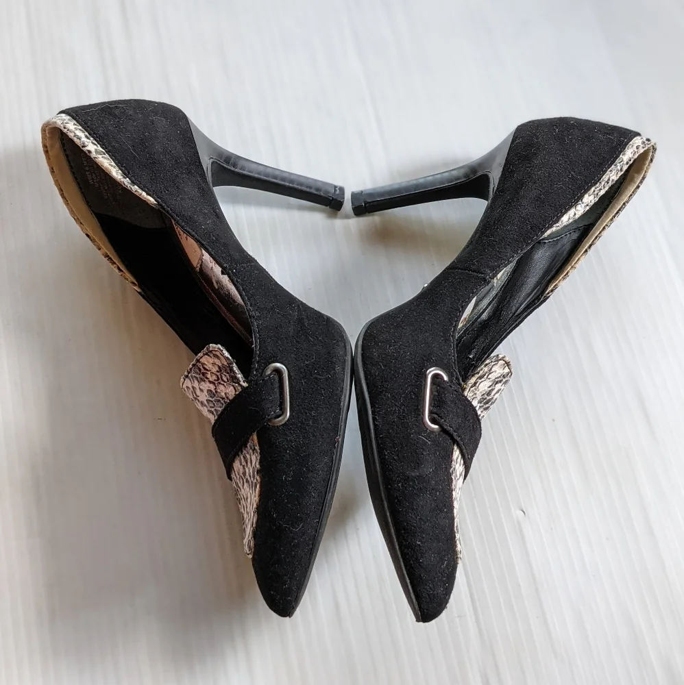 SV VERA WANG Oxen Black Suede Snakeskin Toe Heeled Pumps size 6